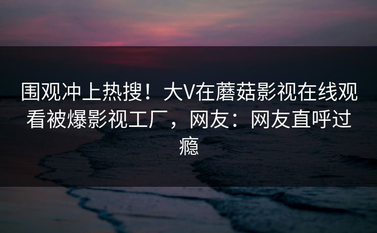 围观冲上热搜！大V在蘑菇影视在线观看被爆影视工厂，网友：网友直呼过瘾