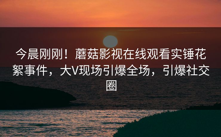 今晨刚刚！蘑菇影视在线观看实锤花絮事件，大V现场引爆全场，引爆社交圈