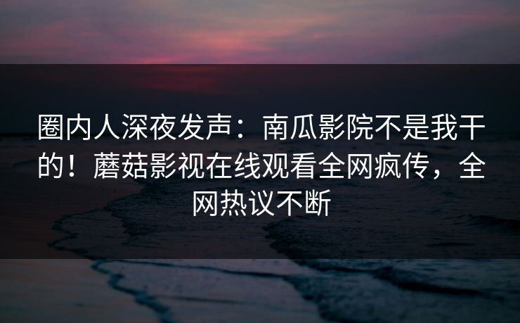 圈内人深夜发声：南瓜影院不是我干的！蘑菇影视在线观看全网疯传，全网热议不断